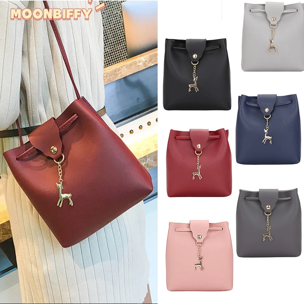 

2022 PU Leather Bucket Bags Large Capacity Tote Bag Women Handbag Casual Solid Color Shoulder Messenger Bags for Ladies Purse