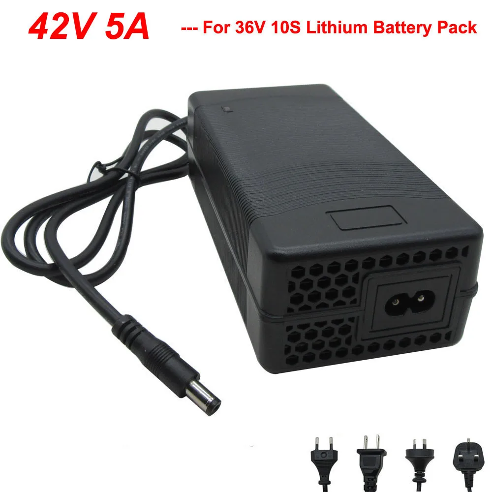 36V 5A Lithium Electric E Bike Battery Charger 42V 5A 36 Volt 10S Ebike Scooter Bicycle Li ion Charger With Fan DC Connector