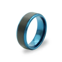 tungsten steel ring matte black and blue ring brushed men ring wedding ring