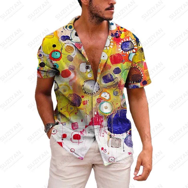 

New Short-Sleeved Wild Plants Shirts Top Quality Wear 1 Elements Oversized Clothing Shirts For Men Summer For Men Stand Collar