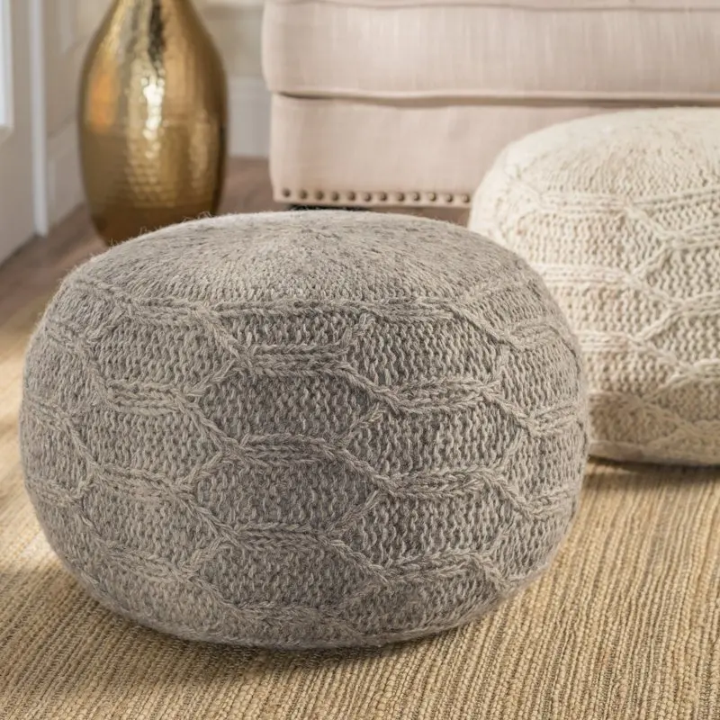 

Handcrafted Boho Fabric Pouf, Gray