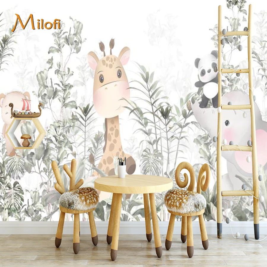

Настенные обои Milofi на заказ, мультяшная детская комната, ручная роспись, животные, фон для стены, украшение для дома