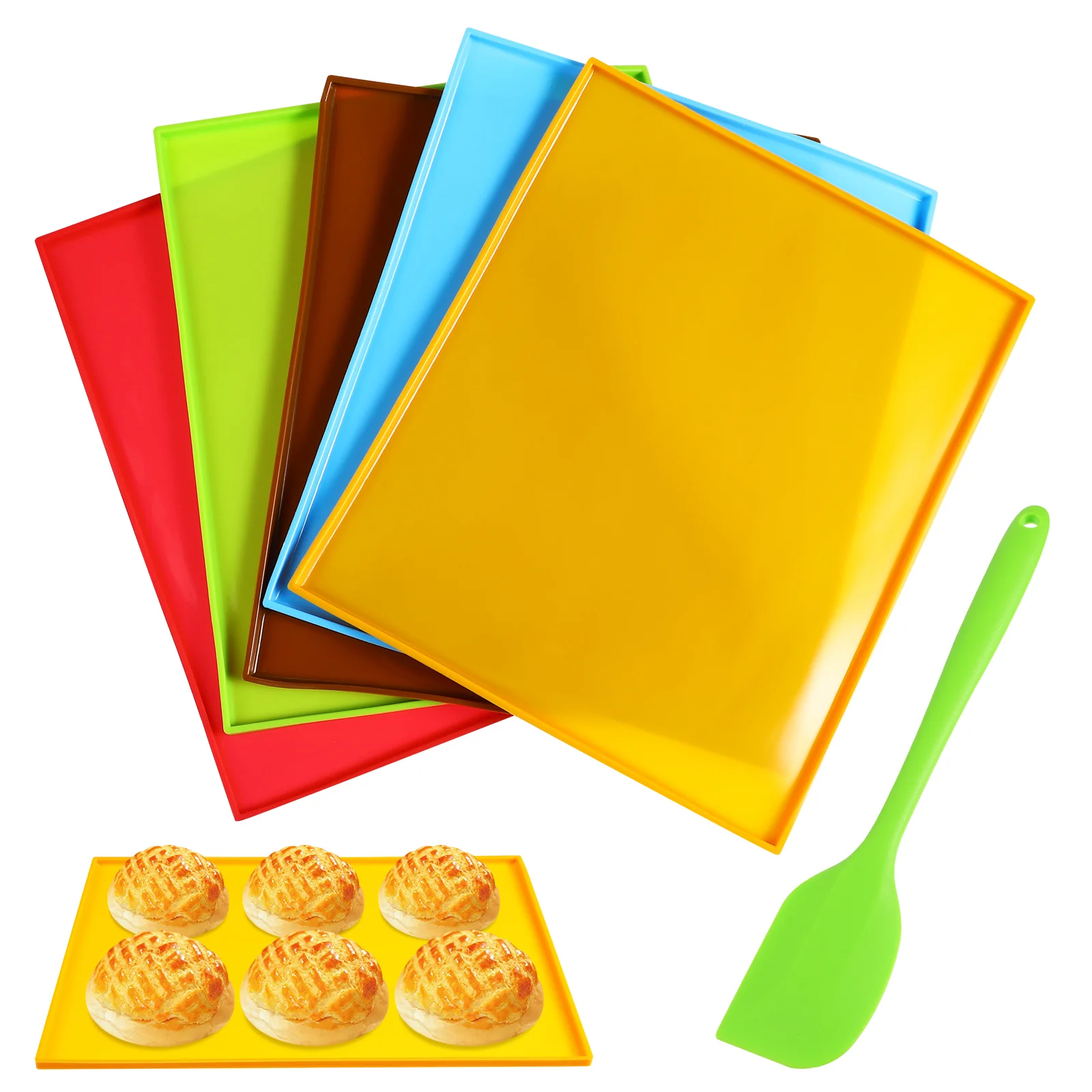

Mats with Edges Nonstick Tray Liners Reusable Sheets with Spatula