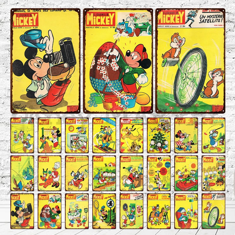 

Металлический жестяной знак в стиле ретро Диснея, жестяная жесть Микки и Минни, потертая винтажная настенная наклейка, Жестяная Табличка, м...