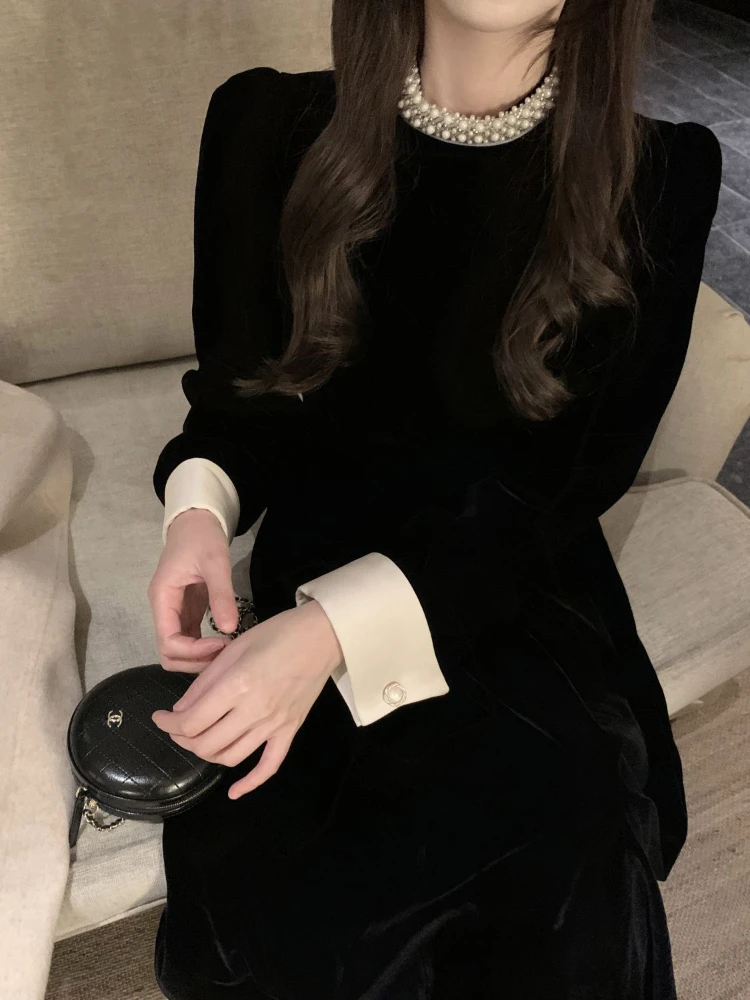 Элегантное женское бархатное платье винтажное длинное в французском стиле Одри