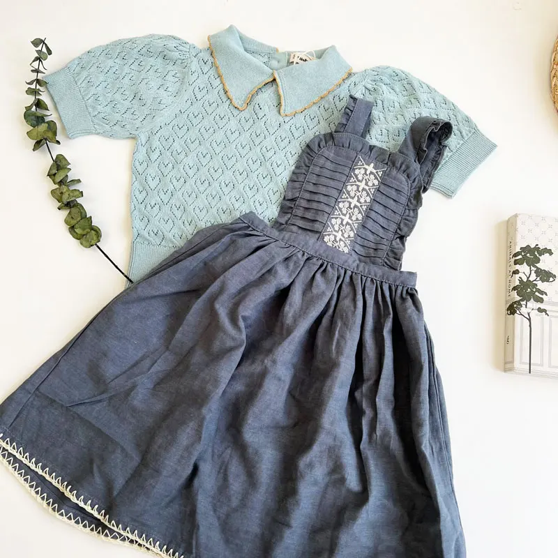 

2022 Summer Spring Dress Suit Thin Knitted Top Sets for Little Girls Kids Dresses for Girls Girls Clothes