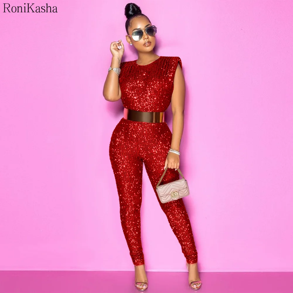 Женский Блестящий комбинезон без рукавов элегантные шикарные широкие брюки