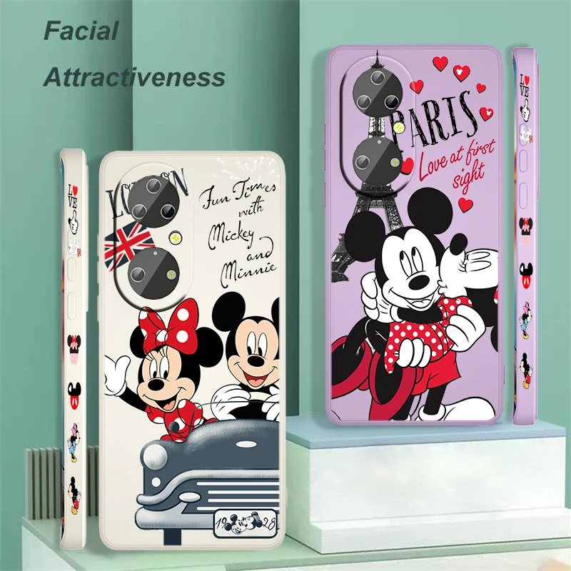 

Mickey Minnie Love Disney Case For Huawei P50 P40 P30 P20 Pro Lite E Y9S Y9A Y9 Y6 Y70 Nova 5T Liquid Left Rope Phone Cover