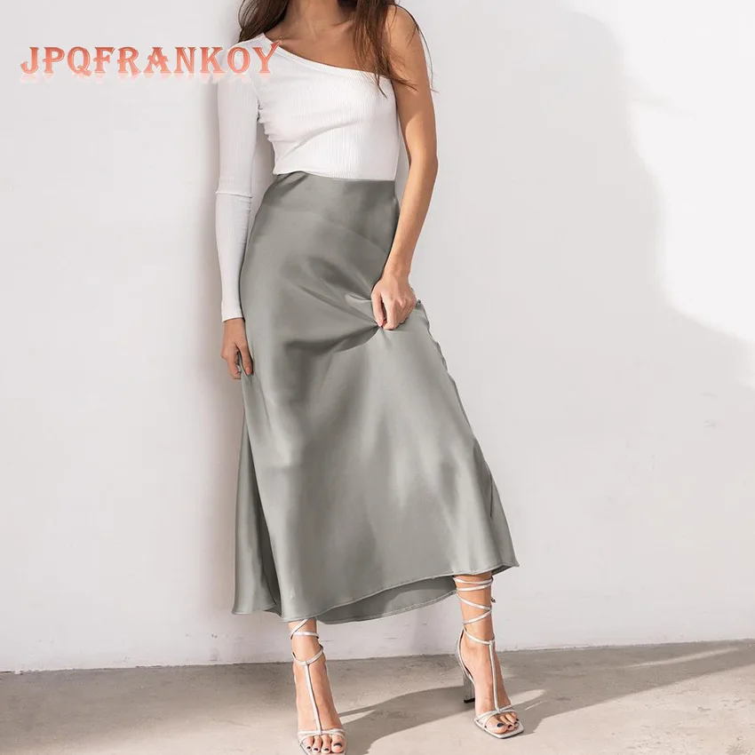 

Осень 2021, новая юбка с высокой талией, шелковая юбка средней длины в европейском и американском стиле, юбка рыбий хвост, ледяной шелк