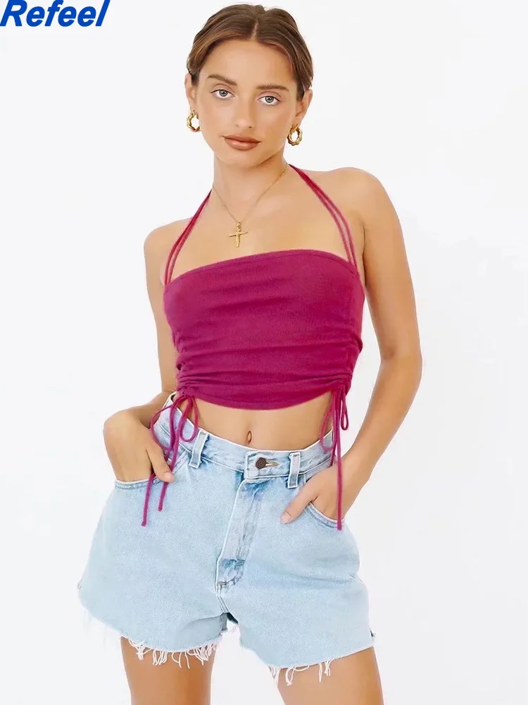 

Майка женская без рукавов, пикантный топ на завязках, базовая уличная одежда, Y2K, на лето