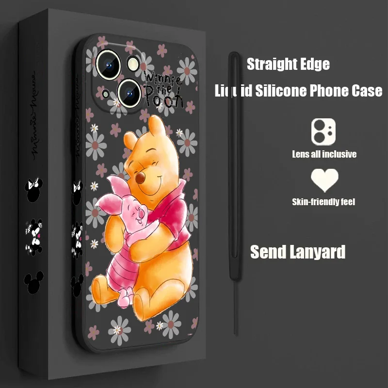 

Disney Winnie Pooh Phone Case For iPhone 14 13 12 mini 11 Pro Max 8 7 Plus XR XS X Liquid Left Rope
