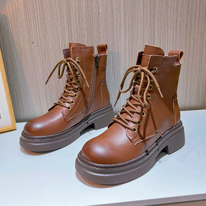 

Стильные и удобные женские Ботинки Martin на толстой подошве, короткие ботинки в стиле ретро, осень/зима 2023, Новое поступление, обувь из натуральной кожи