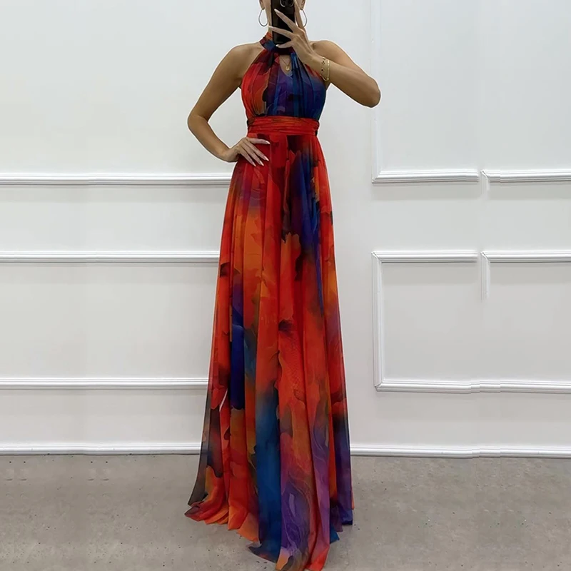 Вечернее платье без рукавов с винтажным узором и принтом повседневное богемное