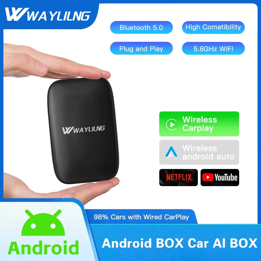 

WAYLINK Android Ai Box проводной и беспроводной адаптер CarPlay для автомобиля Android для универсального автомобиля Netflix YouTube мультимедийный видеоплеер