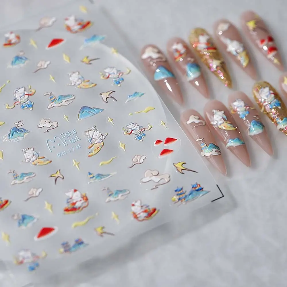 

Nail Stickers Cloud Nail Decals Nail Decorations 3D Relief Embossed Designs Chinese Ancient Mountain Self Adhesive Slider
