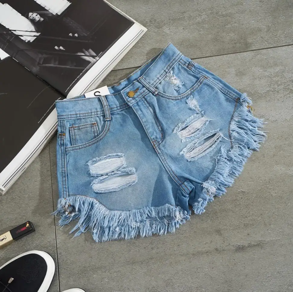 

Korean Denim Shorts 2022 New Women's High Waist Ripped Shorts Summer Tassel Casual Wash Denim Bottoms Sexy A-shaped Streetwear