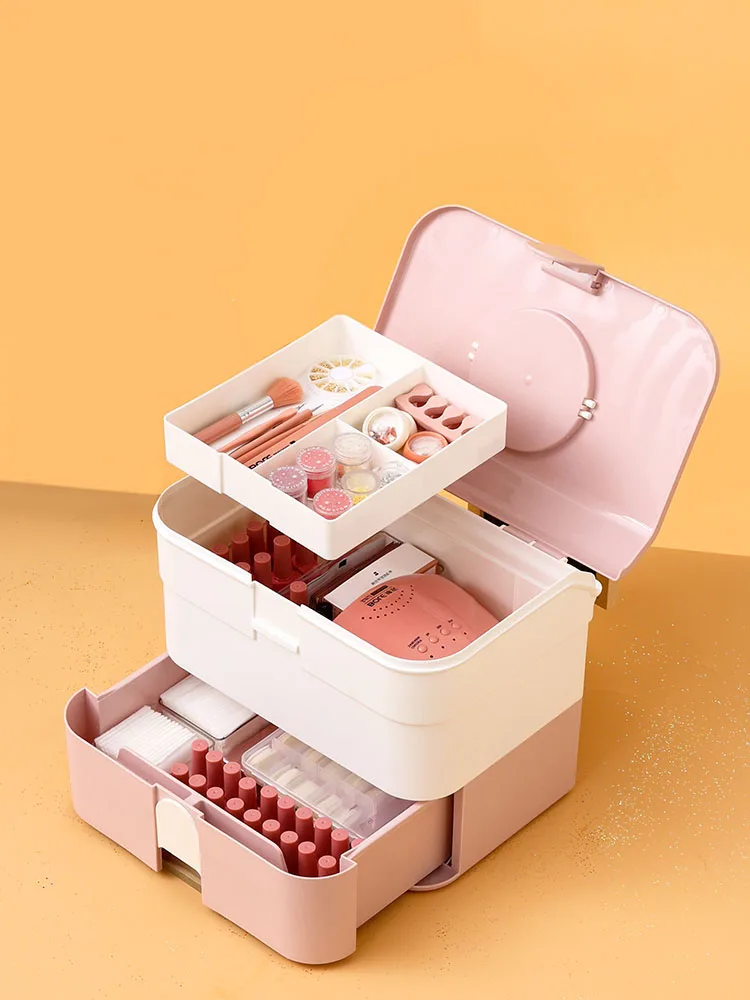 

Household Nail Tools Storage Box Multi functional Nail Gel Polish Manicure Tools Case UV Lamp Accessories Container Holder