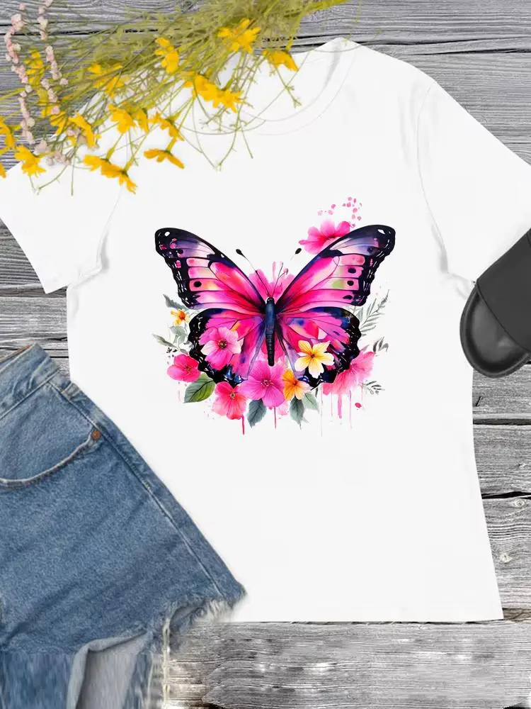 Футболка женская с коротким рукавом круглым вырезом и принтом