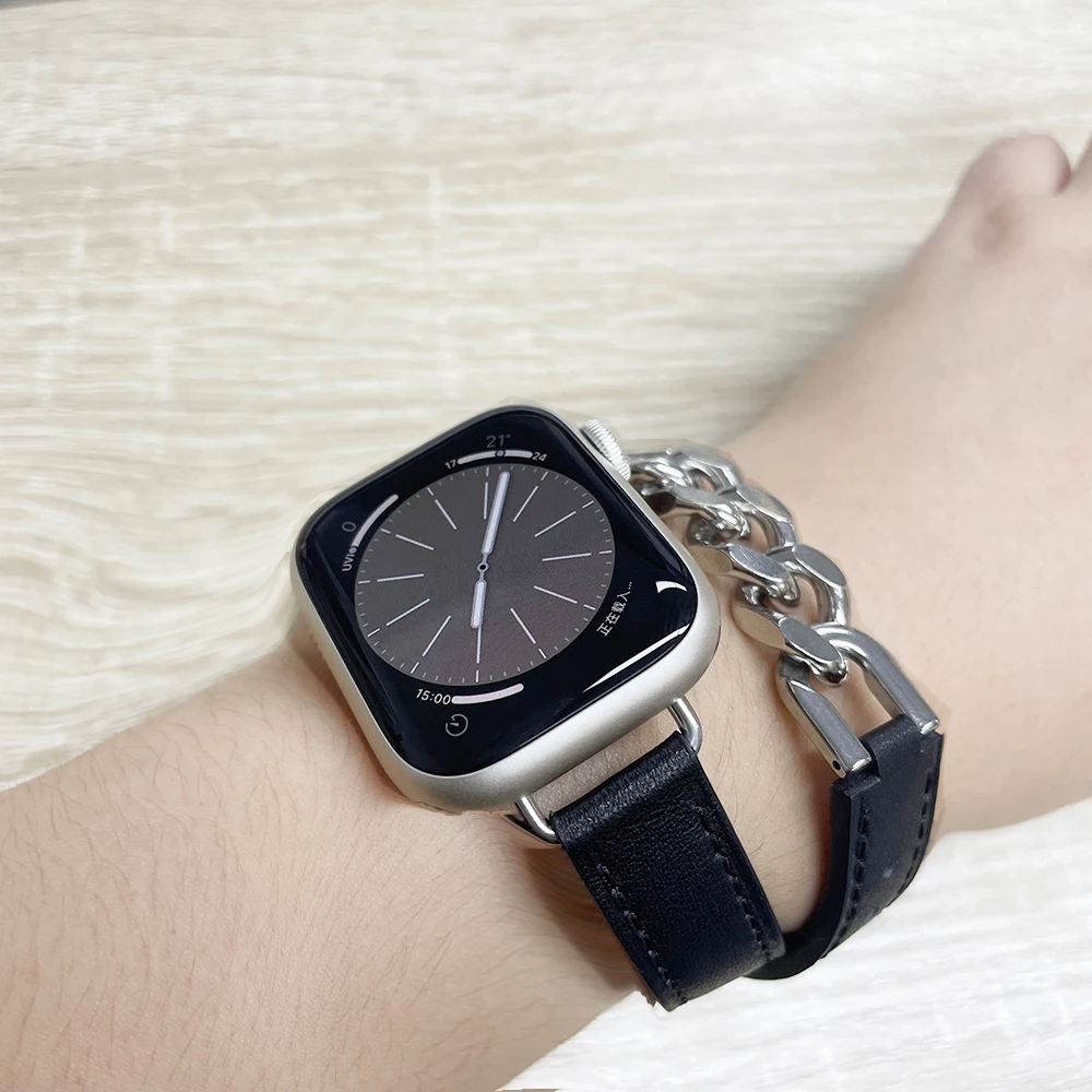 Genuine Leather For Apple watch band 40mm 41mm 38mm 44mm 45mm 49mm Slim correa bracelet iWatch series 3 4 5 6 SE 7 8 ultra strap