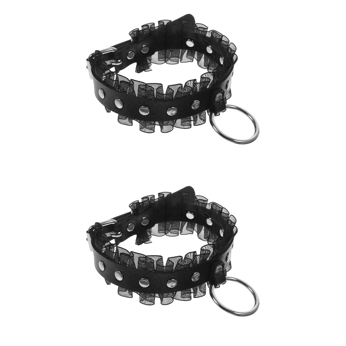 

2 PCS Collar Black Lace Choker Gothic Accessories Women Necklace Pu Necklaces Women's Statement