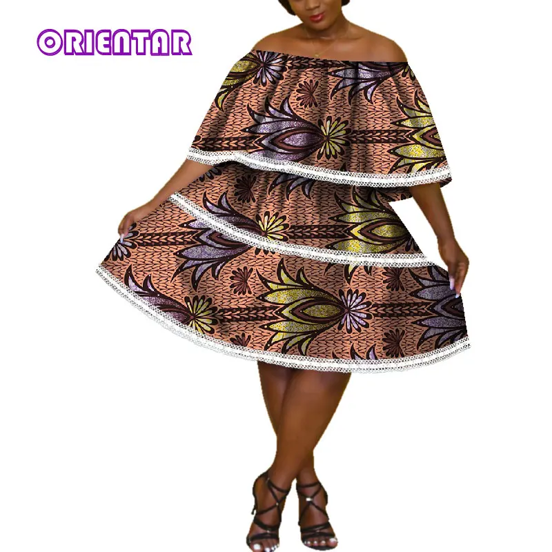 

2019 летнее Африканское платье для женщин базин богатый Африканский принт вырез лодочкой платье африканская одежда женские платья миди WY4385