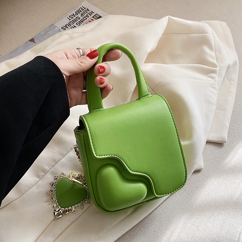 

2022 Kawaii Heart-shaped Mini PU Leather Crossbody Bag for Women Fashion Cute Totes Luxury Brand Chain Shoulder Handbags