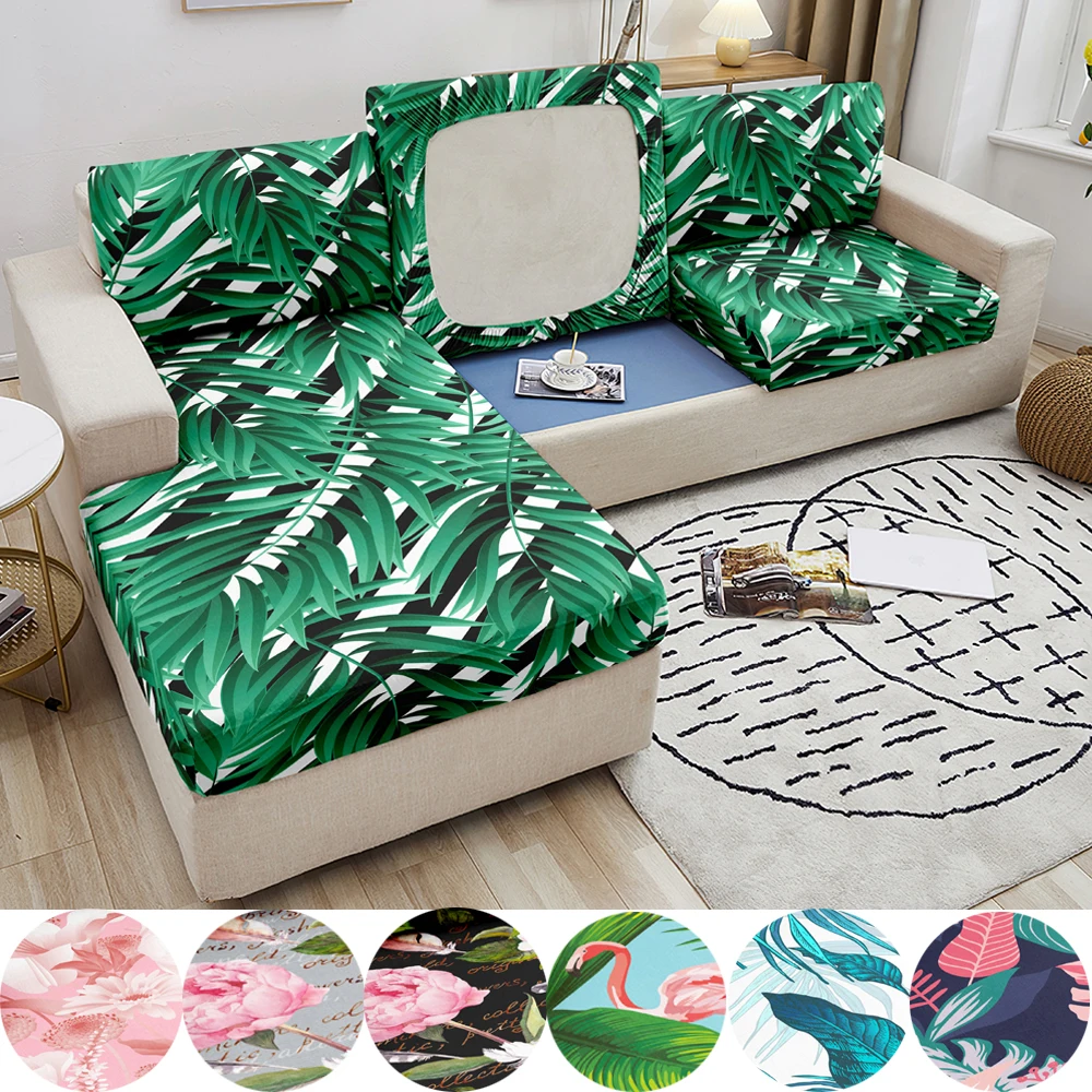 

Green Plants Elastic Sofa Seat Cushion Cover Flowers Stretch Seat Cushion Cover Anti-Slip Couch Slipcover for Living Room