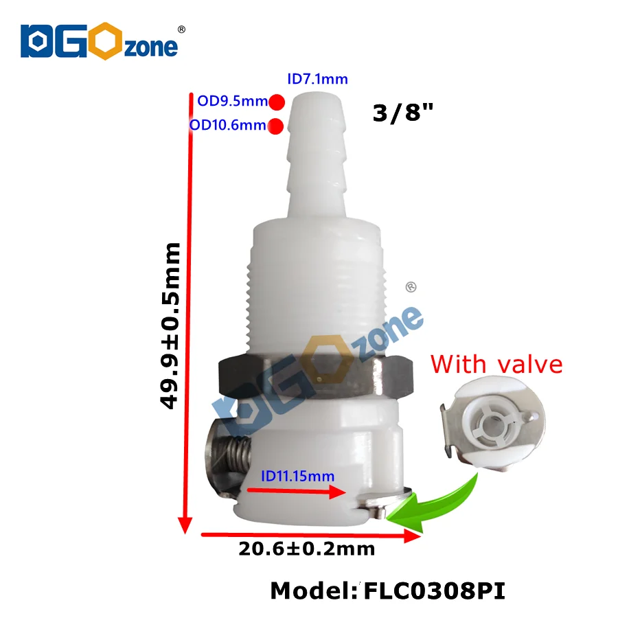 

1/4 "5/16" 3/8" большие муфты для отверстий, монтажная соединительная панель, пластиковый быстрый разъем с клапаном DGOzone