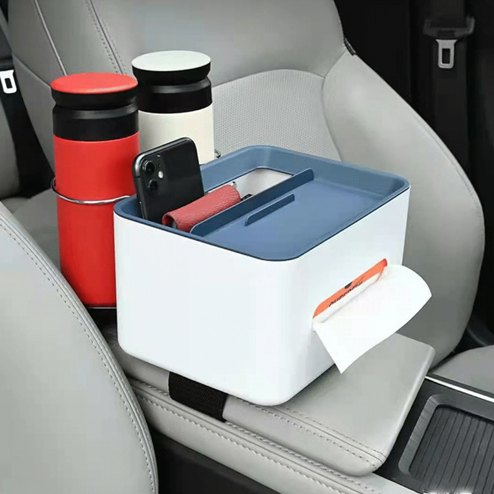 

Multifunctional Car Organizer Center Console Storage Box with Lid Tissue Holder Cup Holder for Back Row Car Interior Accessories