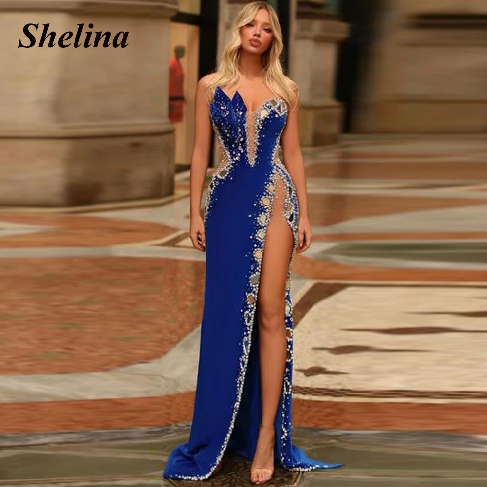 

Shelina Luxury Sexy Sequins Cocktail Gowns Strapless High-Slit Crystal Party Dresses Robes De Soirée Personal Customization