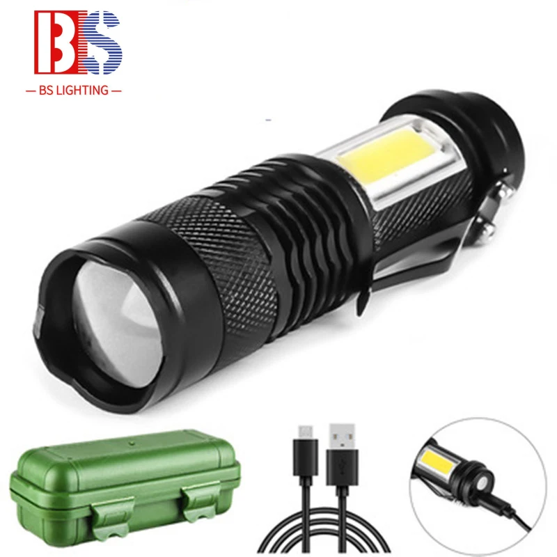 

Portable Rechargeable Zoom LED Flashlight XPE+COB Aluminum Alloy Camping Light Mini LED Torch 3 Lighting Modes with Gift Box