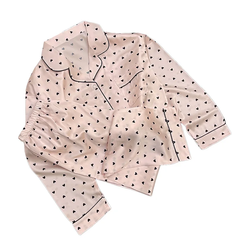 Пижама женская с длинным рукавом атласная Шелковая пижама во французском стиле