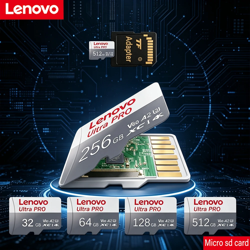 Фото Карта памяти Lenovo SD 32 ГБ 64 ГБ 128 ГБ 256 ГБ 512 ГБ, мини-карта Flash TF с адаптером для ПК, смартфона, видеорегистратора, SONY №1
