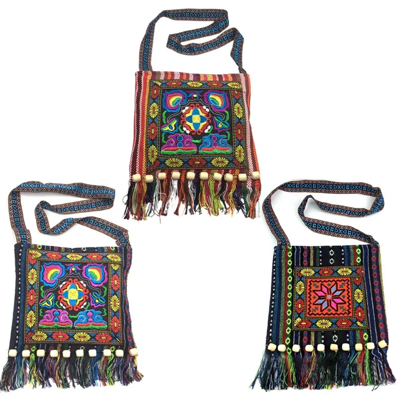 

Vintage Hmong Tribal Ethnic Thai Indian Boho Shoulder Bag Message Bag for Women Embroidery Tapestry Tote Messenger