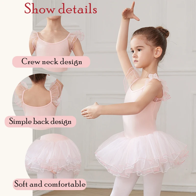 AOQUNFS Girls Ballet Dress Kids Dance Leotard Children Tutu Skirts Gymnastics Ballet Leotards Cotton Costumes for Ballerina