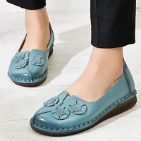 blue floral designer vintage shoes for women genuine leather ballet flats black womens loafers ladies casual flat walking shoes
