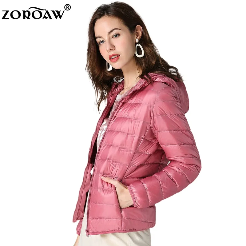 New Ultra Light Down Jacket Ladies Short Thickened Hooded Coat Warm Slim Korean Style White Duck Down Stand Collar Tops Outwear