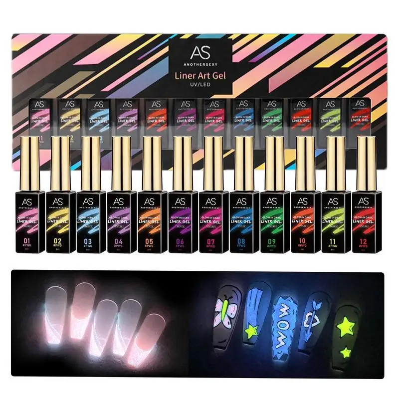 

Glow Gel Nail Polish Gel Liner Fluorescent Neon Color Glow 12pcs Safe And Charming Glow Gel Polish For Home Use Dinner Party