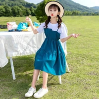 2022 summer new retro girls long dress cotton o neck collar teens casual pleated dress patchwork baby clothes toddler 12 year