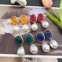 baroque styles earrings pendant drop more colors marble beads vintage brincos femme accessories