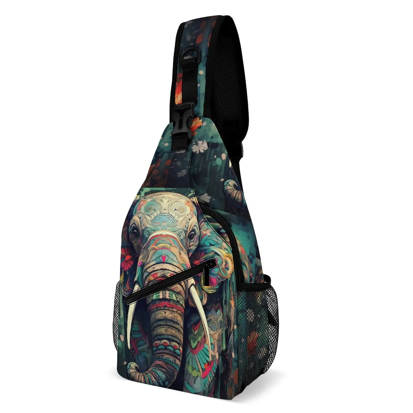 

Elephant Chest Bags Eye-catching Wall Graffiti Custom Shoulder Bag Casual School Crossbody Bag Travel Outdoor Style Sling Bags