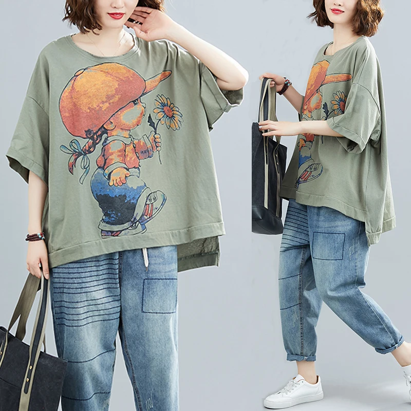 

Summer Loose And Versatile Cartoon Printed Short Sleeve T-shirt Women's Top Fashion