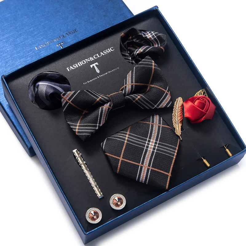 Mix Colors 2021 New Style Silk Classic Wedding Gift Tie Pocket Squares Set Necktie Box Black Suit Accessories Solid Men