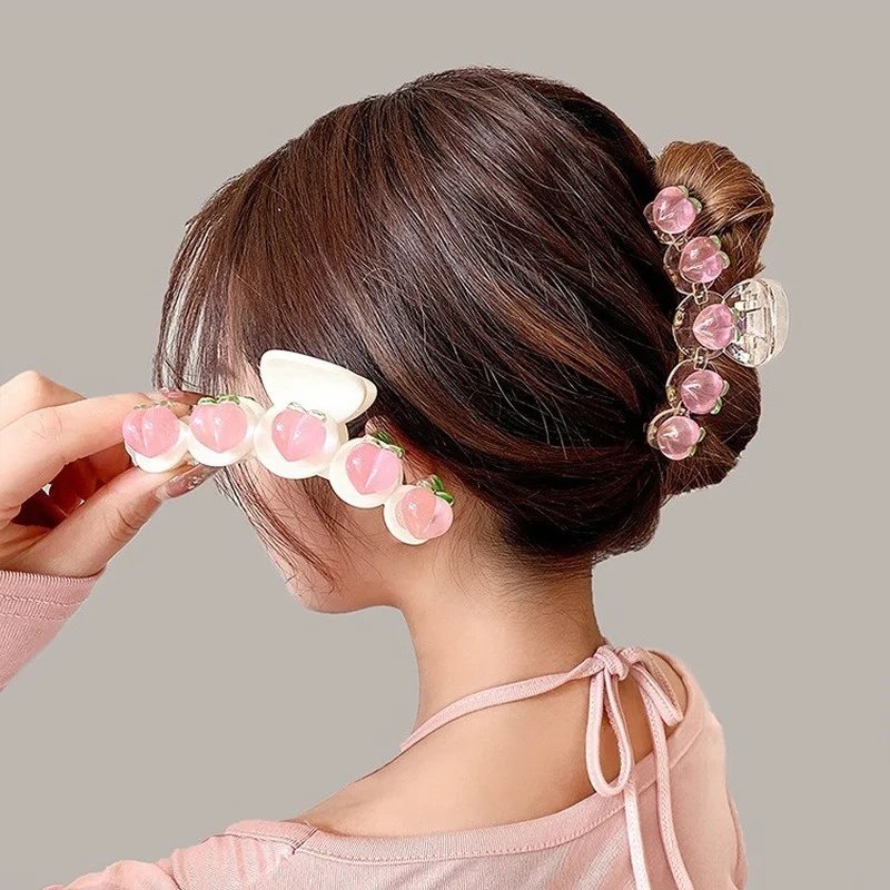 

Cute Peach Hair Claw Cilp Large Hair Claw Clips for Girl Women for Thin Thick Curly Hair Strong Hold Hair Styling Accessories