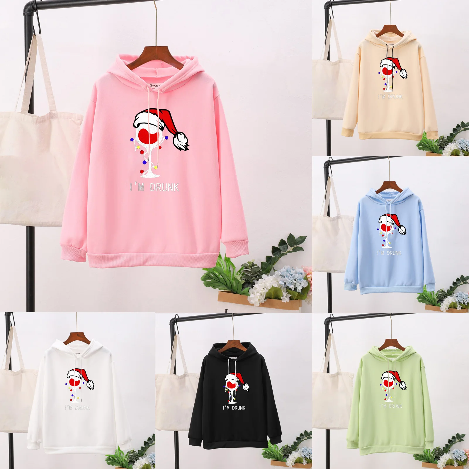 

Christmas Ladies Casual Solid Color Print Long Sleeve Pullover Hooded Sweatshirt Zip up Hoodies for Women