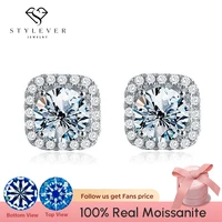 stylever certified moissanite diamond unusual square halo stud earrings for women 925 sterling silver trendy fashion jewelry
