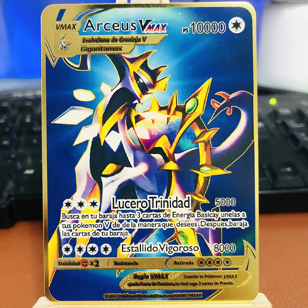 

Color Animation Pokemon Metal Card With Gold Battle Value Of 10000,Pokemon Arceus Sword and Shield,Vmax Pikachu,Kid Gifts,Toys