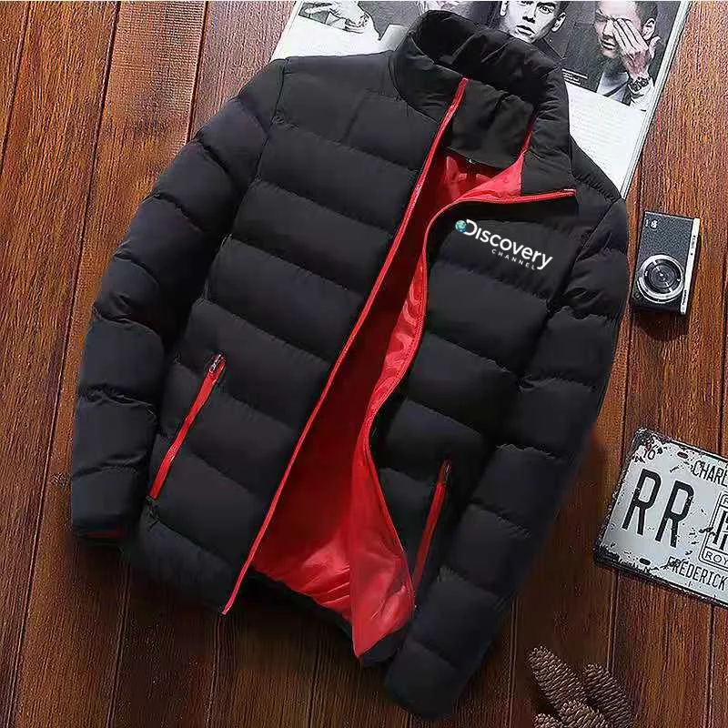 Discovery Channel Warm Parka Jackets Winter Casual Men Outwear Coats Solid Stand Collar Male Windbreak Cotton Padded Down Jacket
