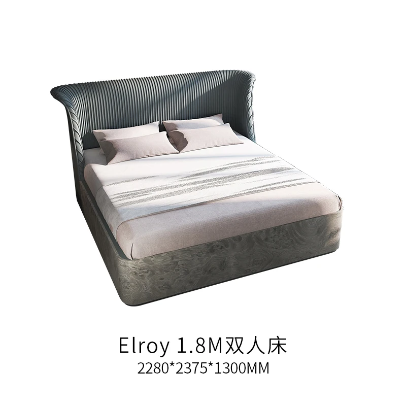 

Italian style light luxury solid wood double bed 1.8m master bedroom modern minimalist backrest cushion upholstered bed furnitur