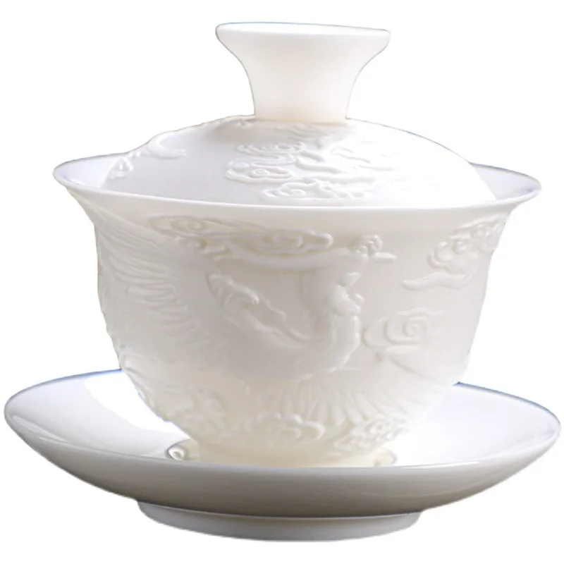 Ceramics Gaiwan 150ml relief dragon and phoenix pattern kung fu tea maker drinkware tea set tea bowls set images - 6